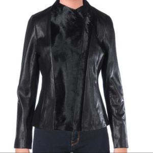 Elie Tahari Blk Leather & Pony hair jacket sz S